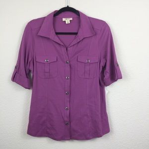 Style & Co Purple 3/4 Sleeve Utility Shirt